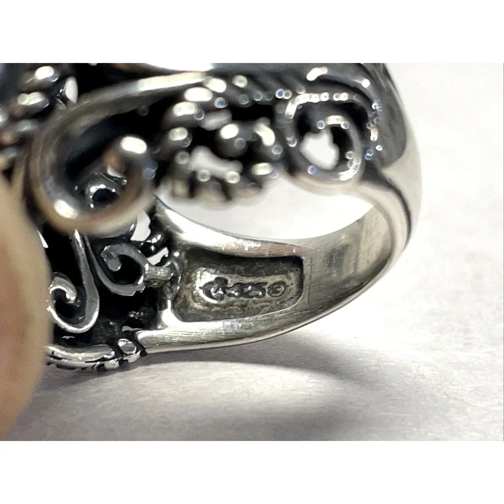 Carolyn Pollack 925 Sterling Silver Faceted Clear Stone Ring Size 7 Ornate